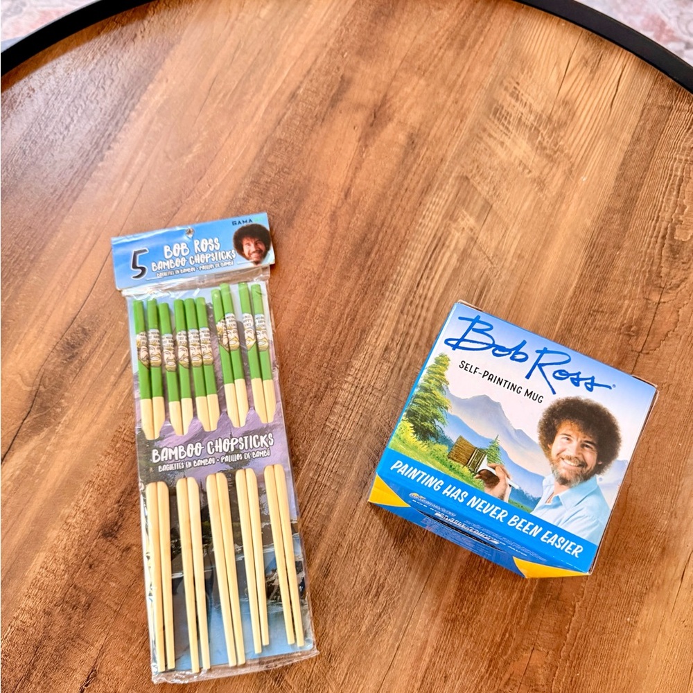 BRAND NEW ~ Bob Ross 🎨 Bamboo Chopsticks and Self-Painting Mug ☕️ Revealing Mug!